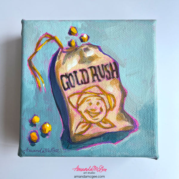 "Gold Rush Gum" Retro Candy Acrylic Painting