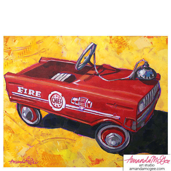 fire truck pedal car Art Print: Vintage Pedal Car "Lil Fire Chief" – Amanda McGee art studio