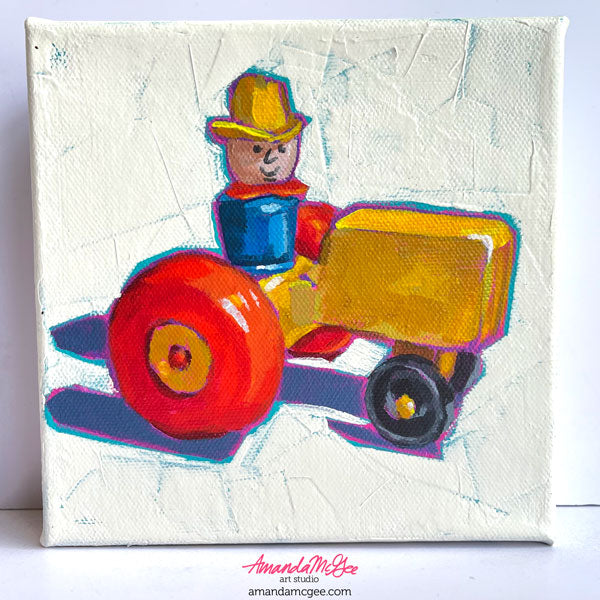 "Little Farmer" Vintage Toy Acrylic Painting