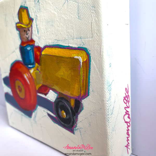 "Little Farmer" Vintage Toy Acrylic Painting