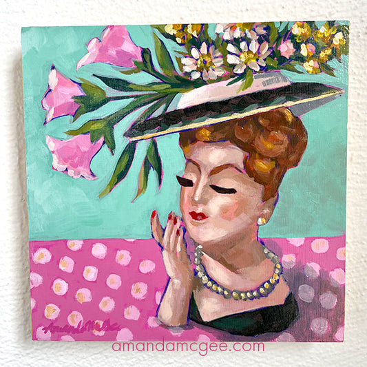 "Flowers For Blanche" Vintage Lady Head Vase Acrylic Painting