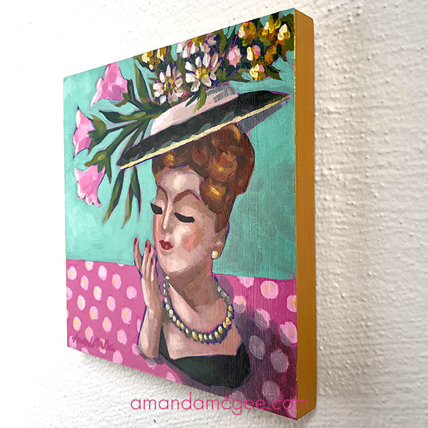 "Flowers For Blanche" Vintage Lady Head Vase Acrylic Painting