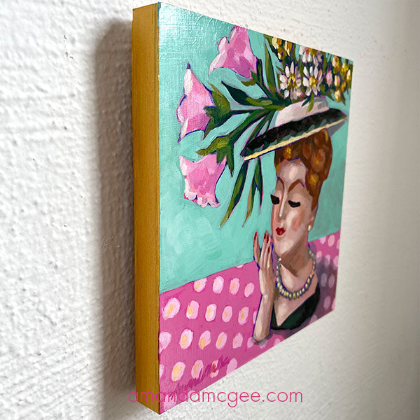 "Flowers For Blanche" Vintage Lady Head Vase Acrylic Painting