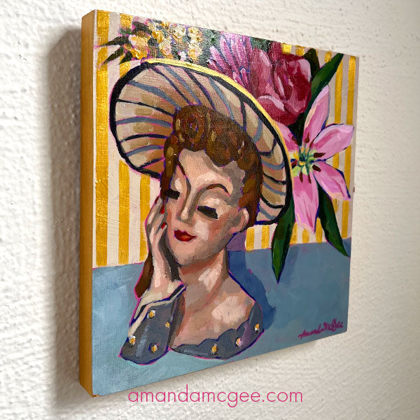 "Flowers For Dorothy" Vintage Lady Head Vase Acrylic Painting