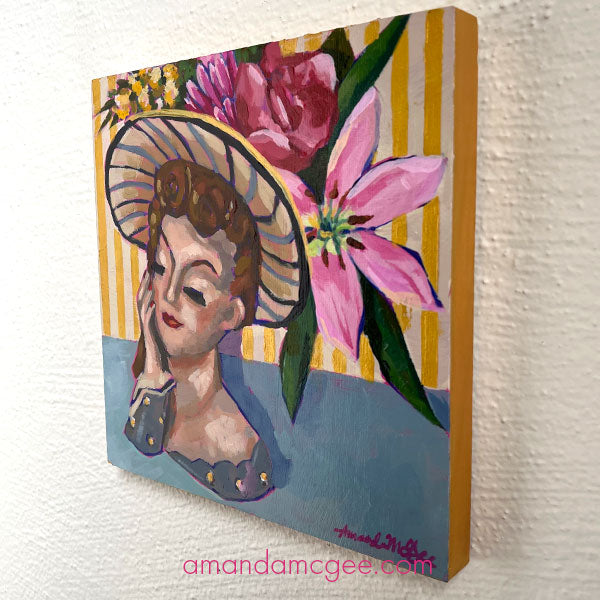 "Flowers For Dorothy" Vintage Lady Head Vase Acrylic Painting