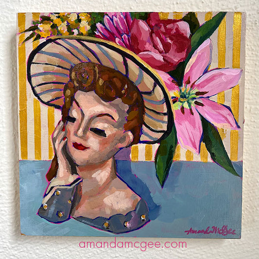 "Flowers For Dorothy" Vintage Lady Head Vase Acrylic Painting