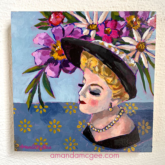 "Flowers For Rose" Vintage Lady Head Vase Acrylic Painting