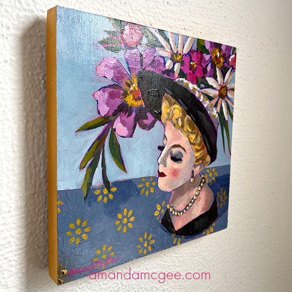 "Flowers For Rose" Vintage Lady Head Vase Acrylic Painting