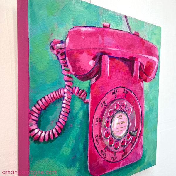"Call Me" Rotary Telephone Acrylic Painting