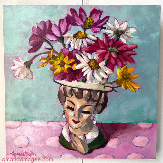 "Dottie Loves Flowers" Acrylic Painting