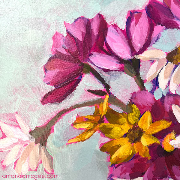 "Dottie Loves Flowers" Acrylic Painting