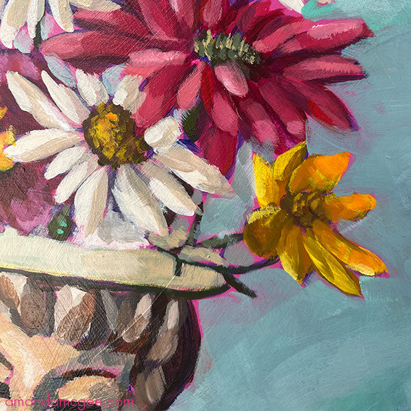 "Dottie Loves Flowers" Acrylic Painting