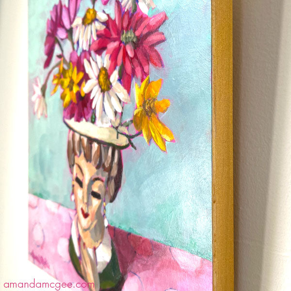 "Dottie Loves Flowers" Acrylic Painting