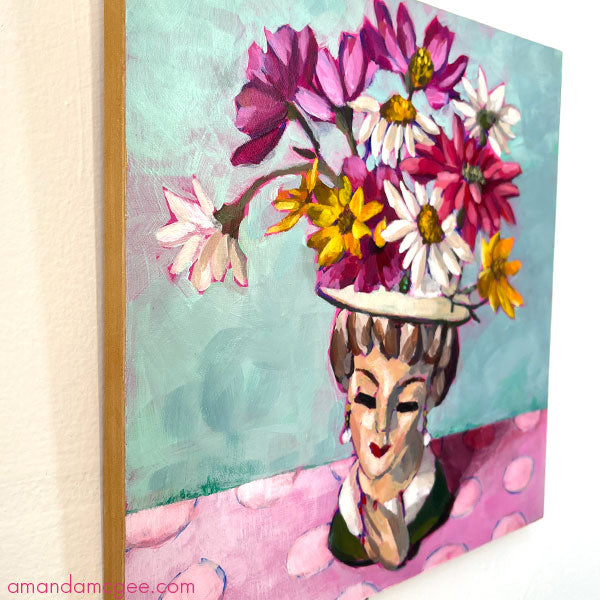 "Dottie Loves Flowers" Acrylic Painting