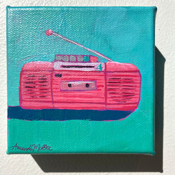 "80s Pink Boombox" Acrylic Painting