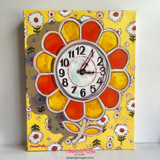 "Afternoon Delight" Vintage Daisy Clock Acrylic Painting