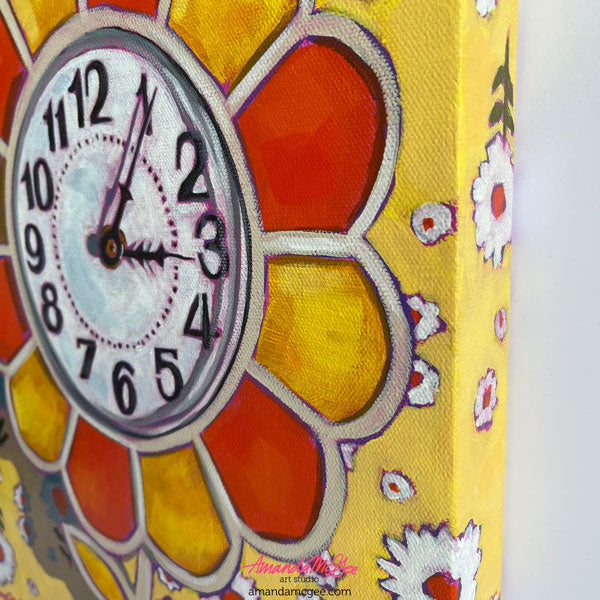 "Afternoon Delight" Vintage Daisy Clock Acrylic Painting