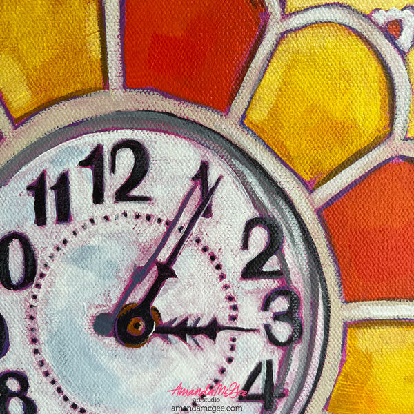 "Afternoon Delight" Vintage Daisy Clock Acrylic Painting