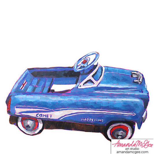 Art Print: Vintage Pedal Car "Happytime Comet (on white)"