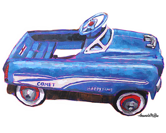 Art Print: Vintage Pedal Car "Happytime Comet (on white)"