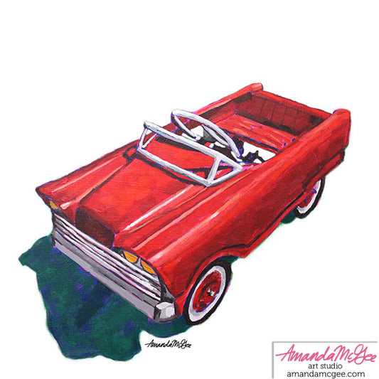 Art Print: Vintage Pedal Car "Lil Red Vette (on white)"