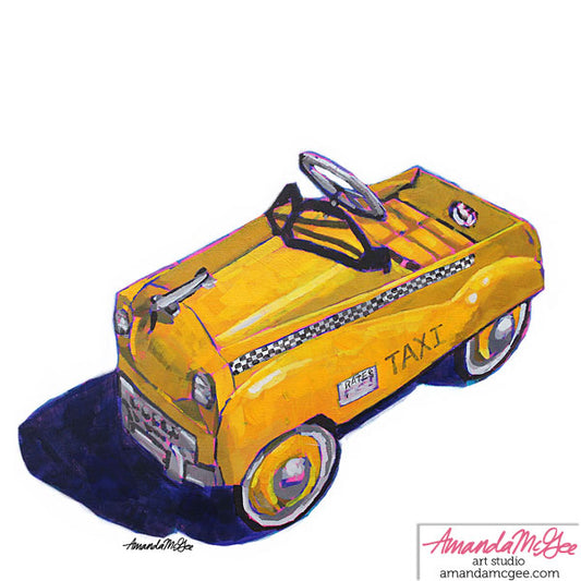 Art Print: Vintage Pedal Car "Lil Taxi (on white)"