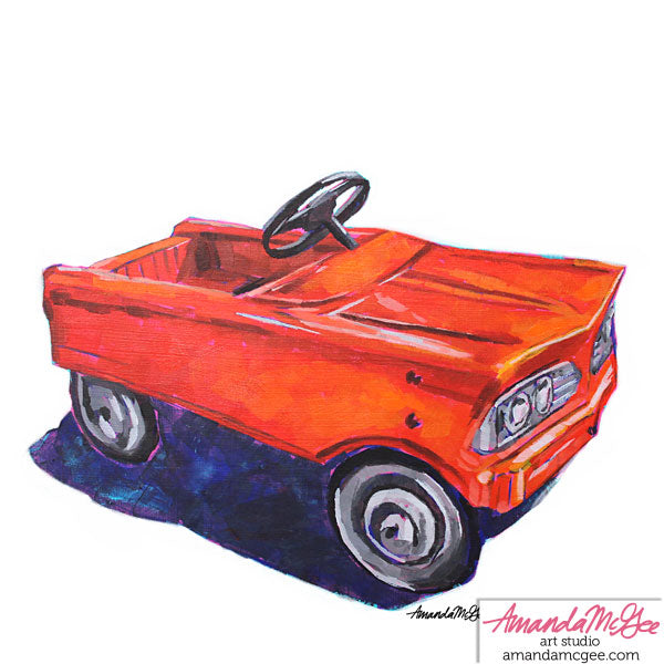 Art Print: Vintage Pedal Car "Peelin' Rubber (on white)"