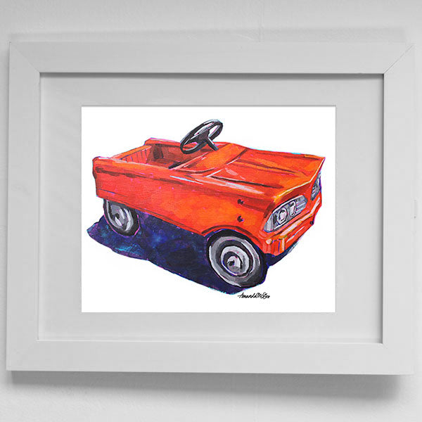 Art Print: Vintage Pedal Car "Peelin' Rubber (on white)"