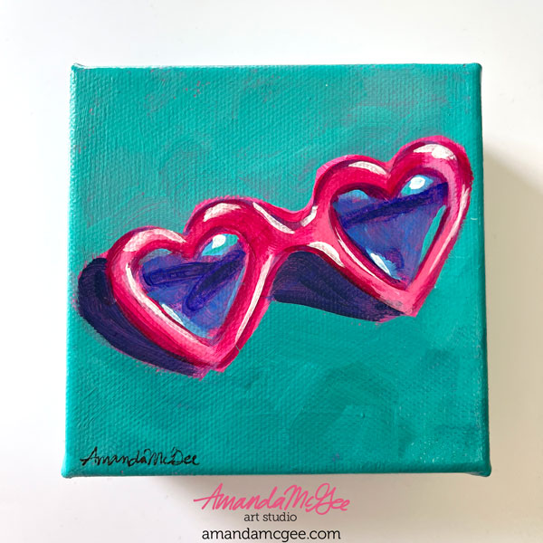 "Pink Heart Sunglasses" Acrylic Painting