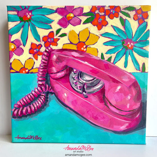 "Pink Princess" Rotary Telephone Acrylic Painting