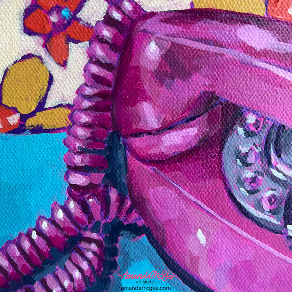 "Pink Princess" Rotary Telephone Acrylic Painting